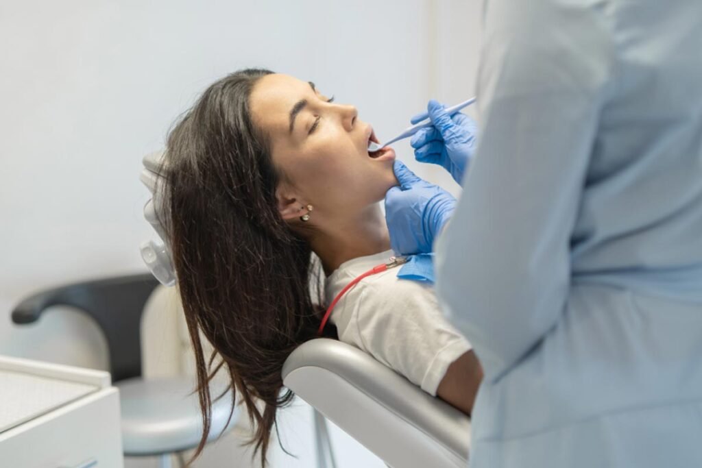 Visual representation of dentist checking teeths of a child patient